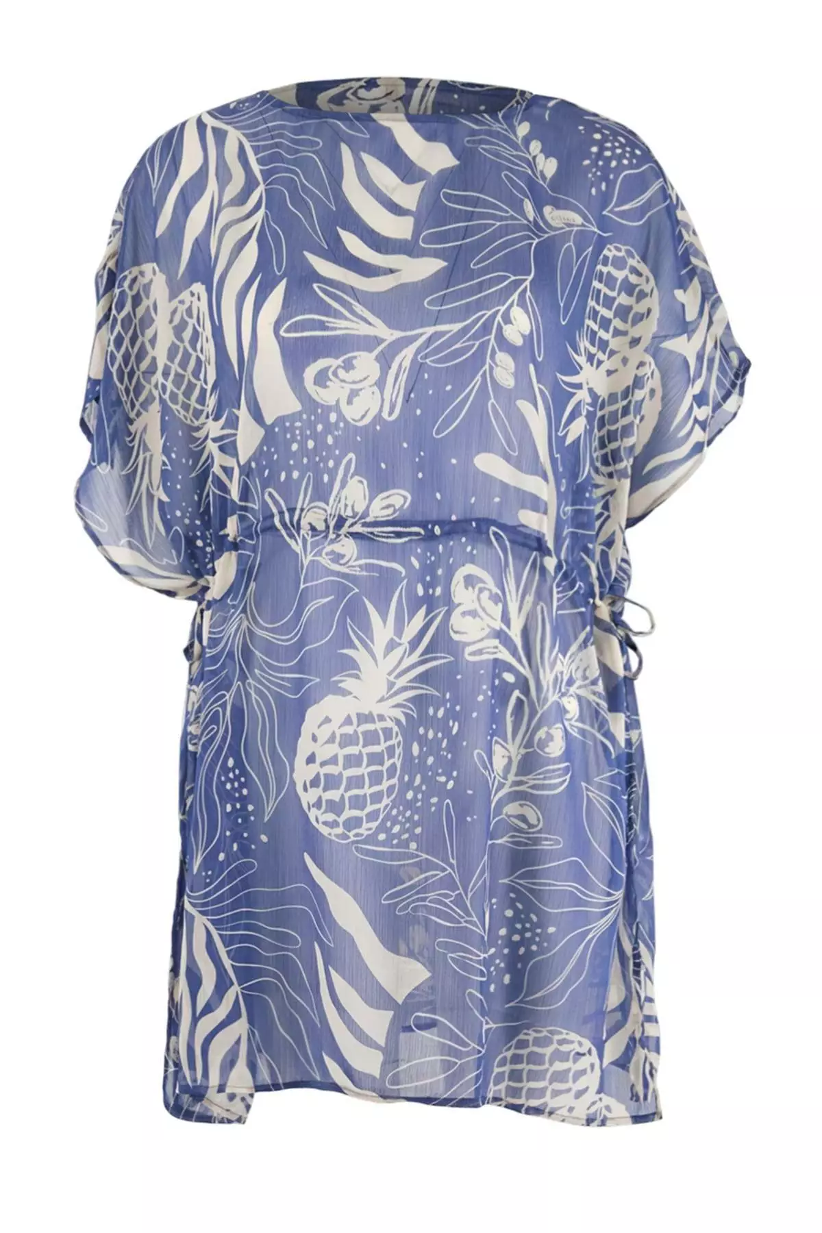 Tropical Patterned Woven Mini Drawstring Beach Dress Tbess26El37
