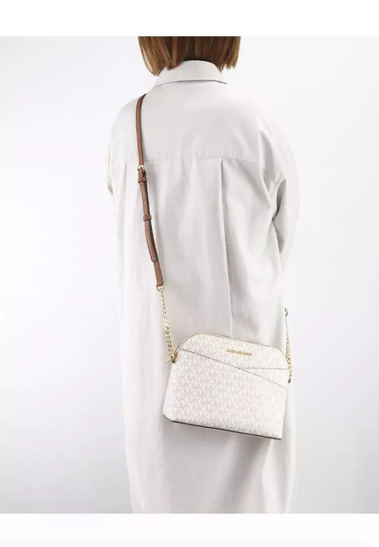 Jet Set Travel Medium Dome Crossbody Bag In Signature - Vanilla/Brown