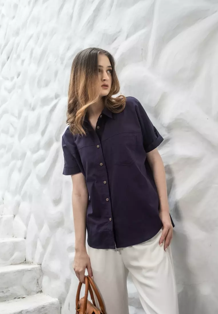 Urban Exchange Kemeja Alisha Violet - Kemeja Basic Lengan Pendek