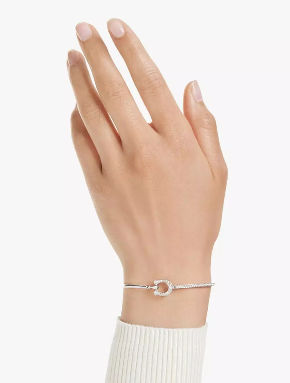 Symbolica bracelet, Pavé, Horse shoe, White, Rhodium plated