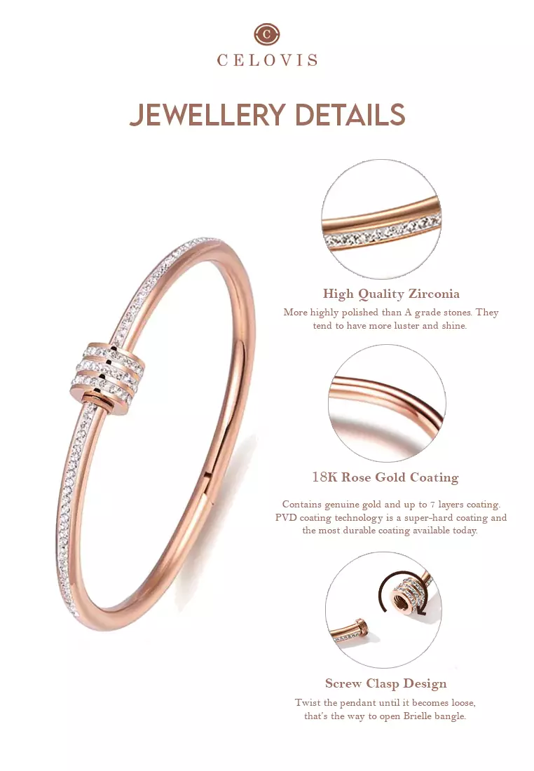 Brielle Triple Row Zirconia Bangle in Rose Gold
