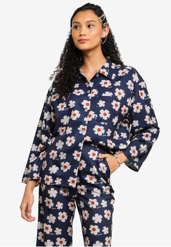 Lubna blue Printed Wide Sleeve Shirt 94D66AA3184BC1GS_1
