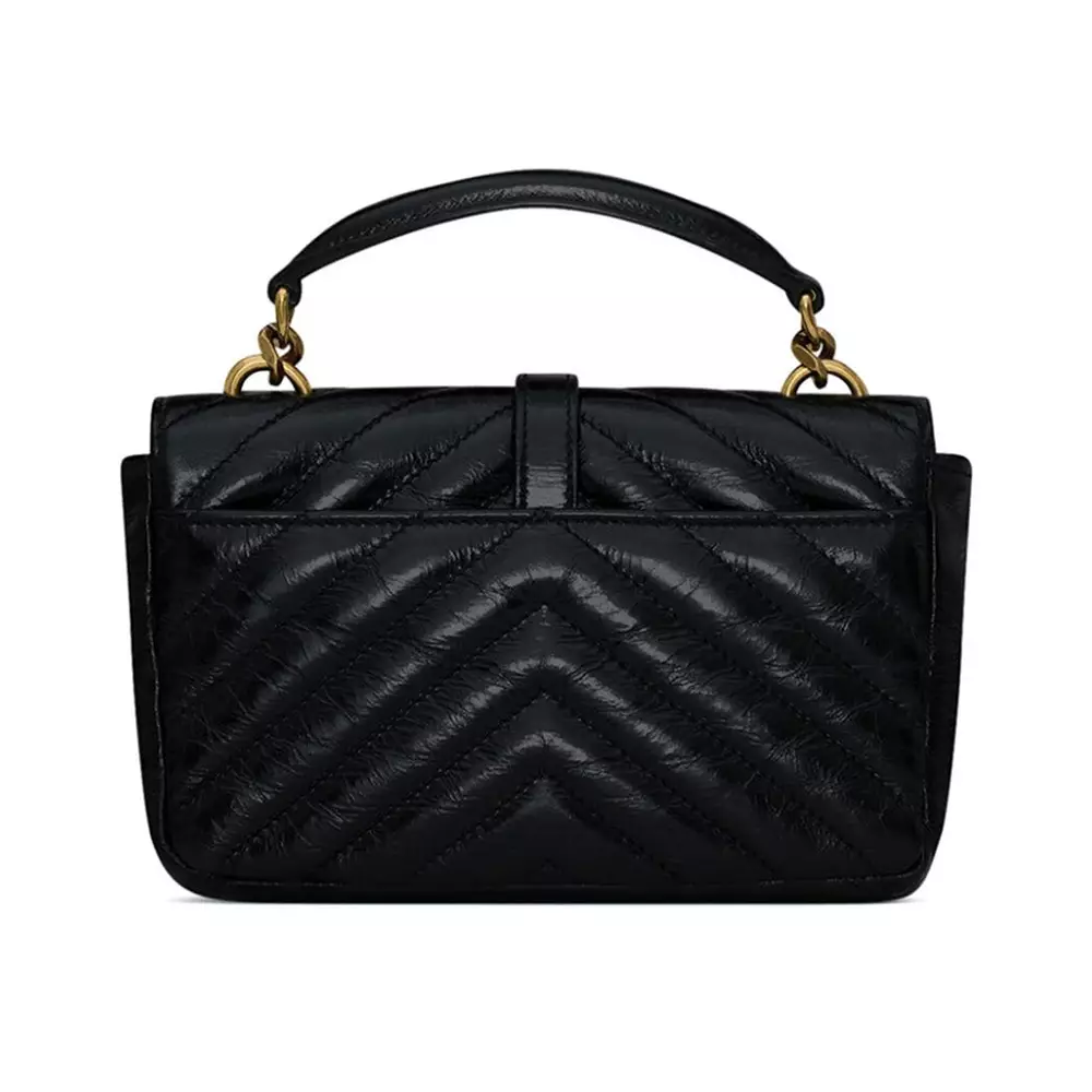 College Mini Chain Bag Shiny Crackled Leather Black Ghw