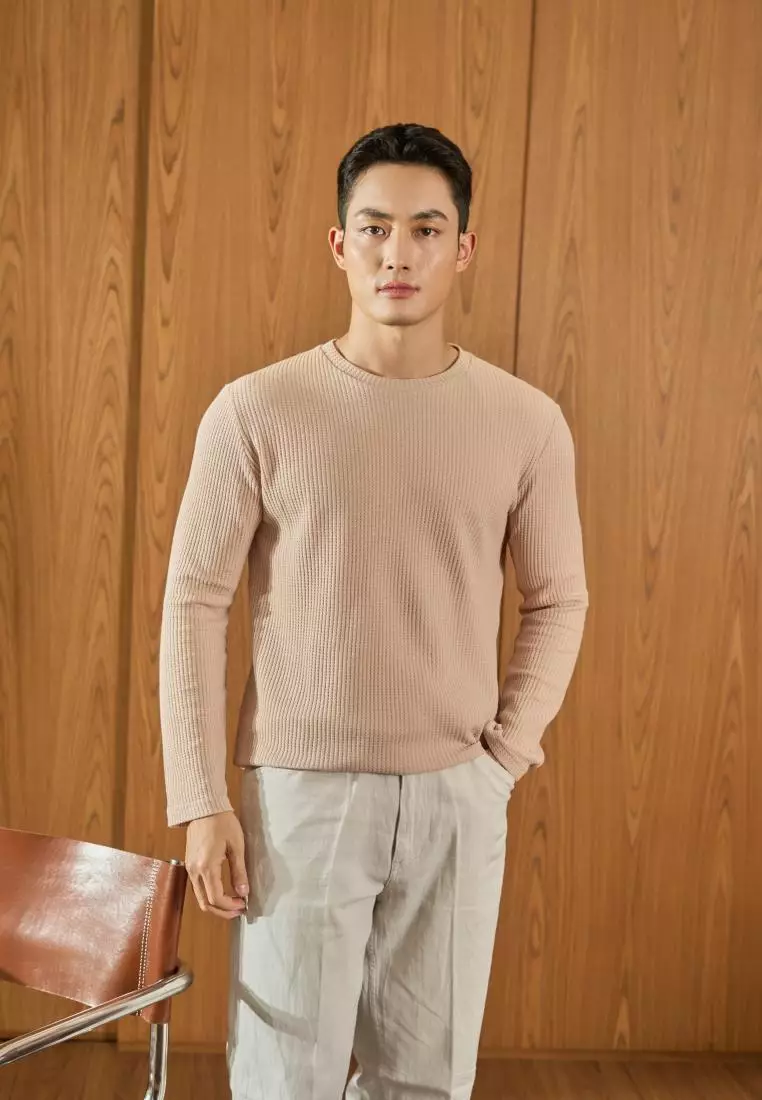 Kale Raffle Beige / Kaos Polos Tekstur Lengan Panjang Pria / Unisex