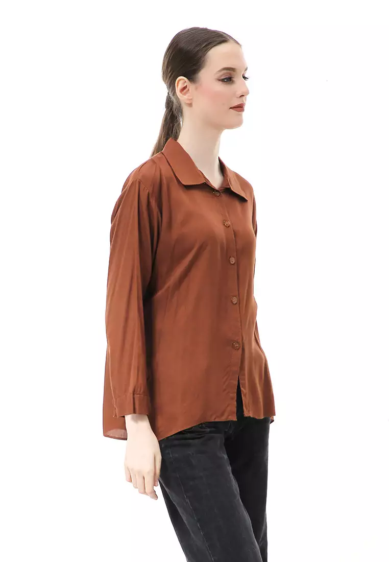 Ayudia Shirt Long Sleeve Atasan Wanita Premium Quality - Brown