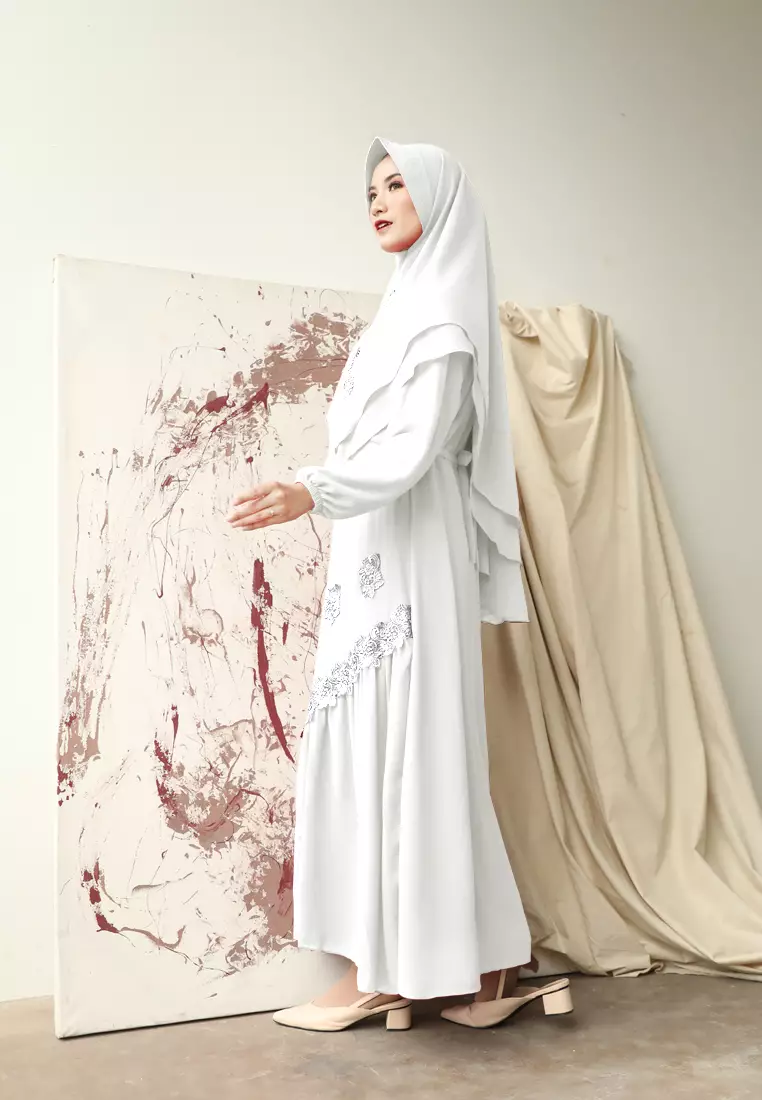 Elwisa Dress | Gamis Khimar Brukat | Long Dress - Coconut White