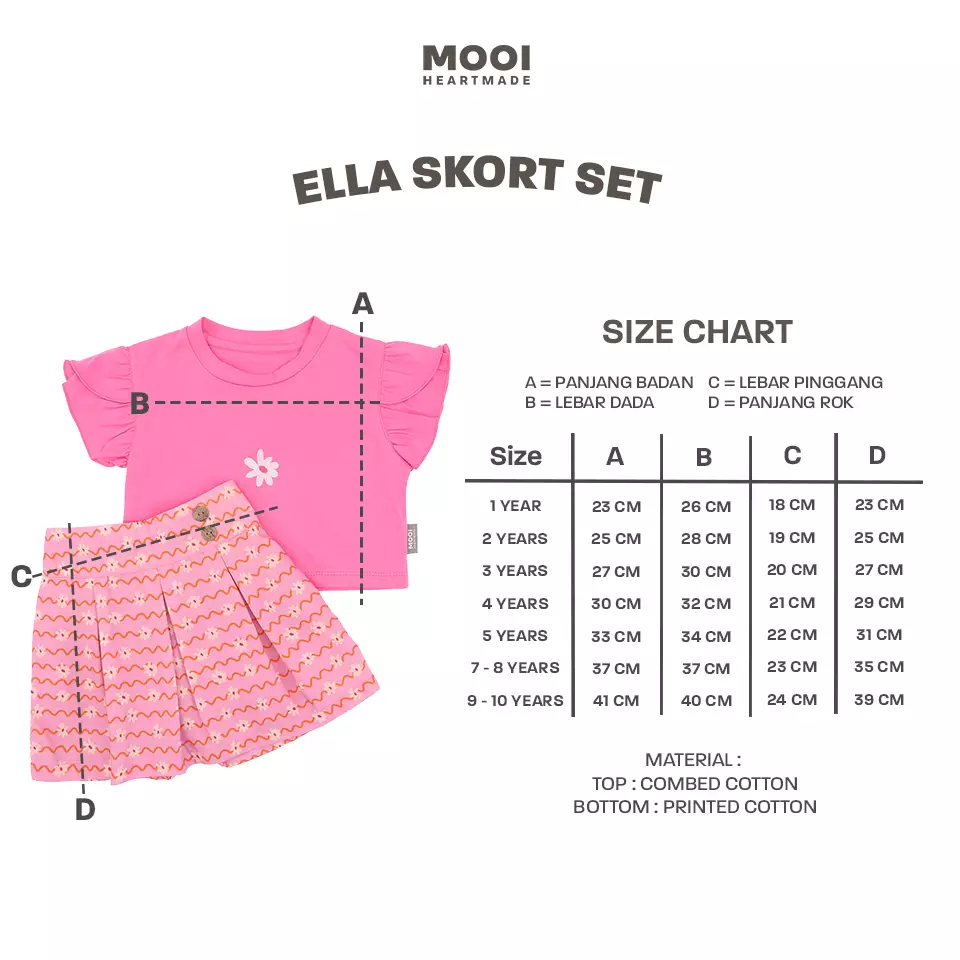 Mooi Setelan Anak Perempuan Ella Skort Set - Bright Pink