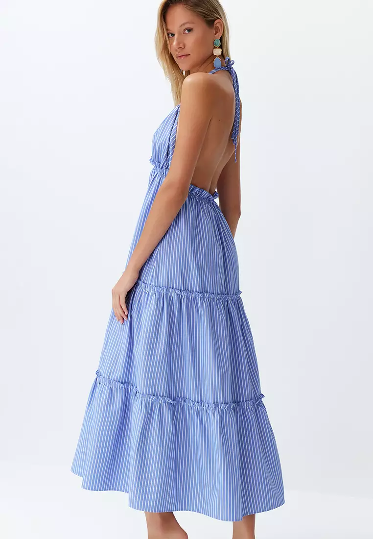 Striped Maxi Ruffle Beach Dress