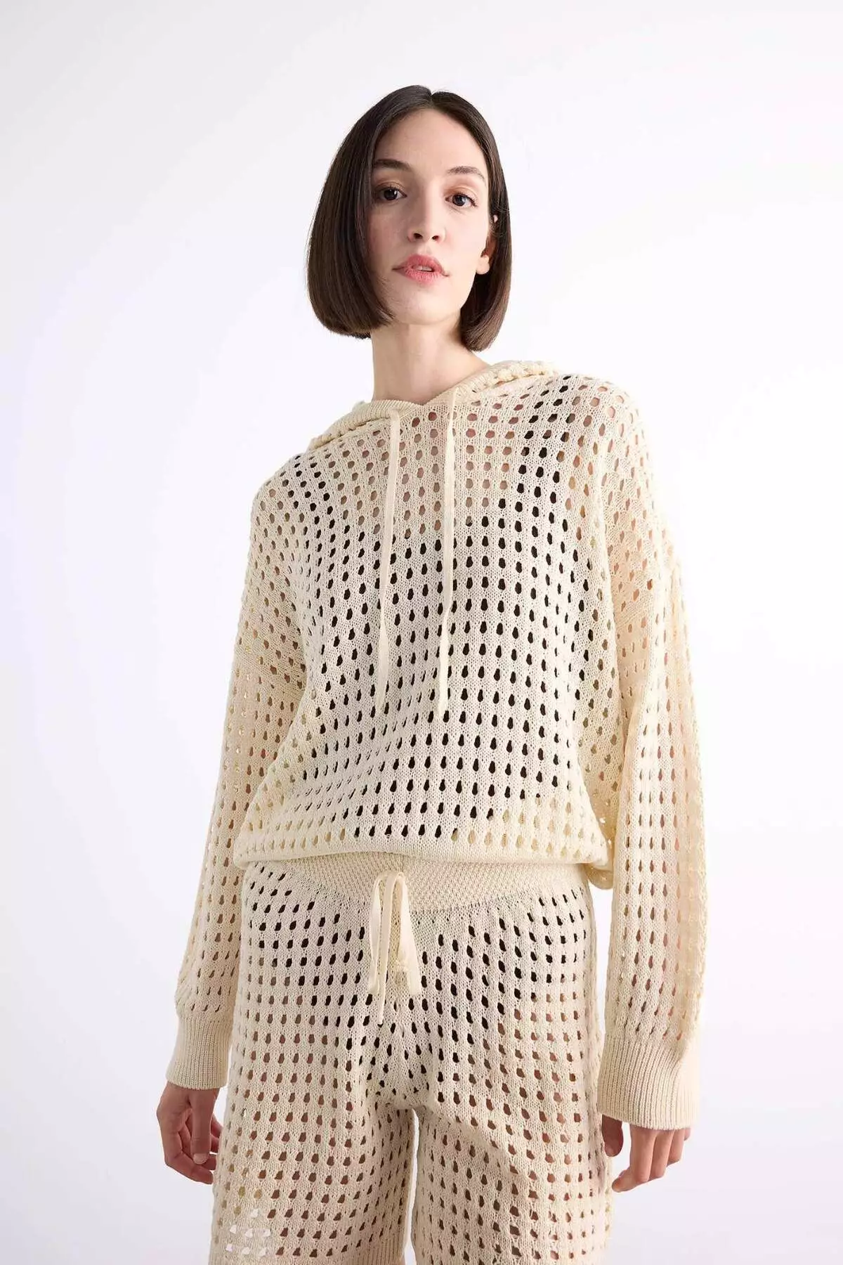 Hooded Crochet Long Sleeve Beach Top F7462Ax25Hs