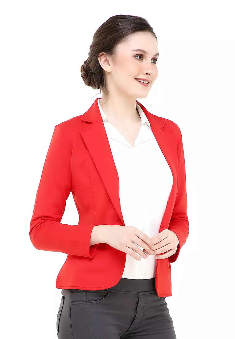 Qemsya Blazer Wanita Slim Fit Plain Suit Formal Longsleeve Material Scuba ORIGINAL - Cabe