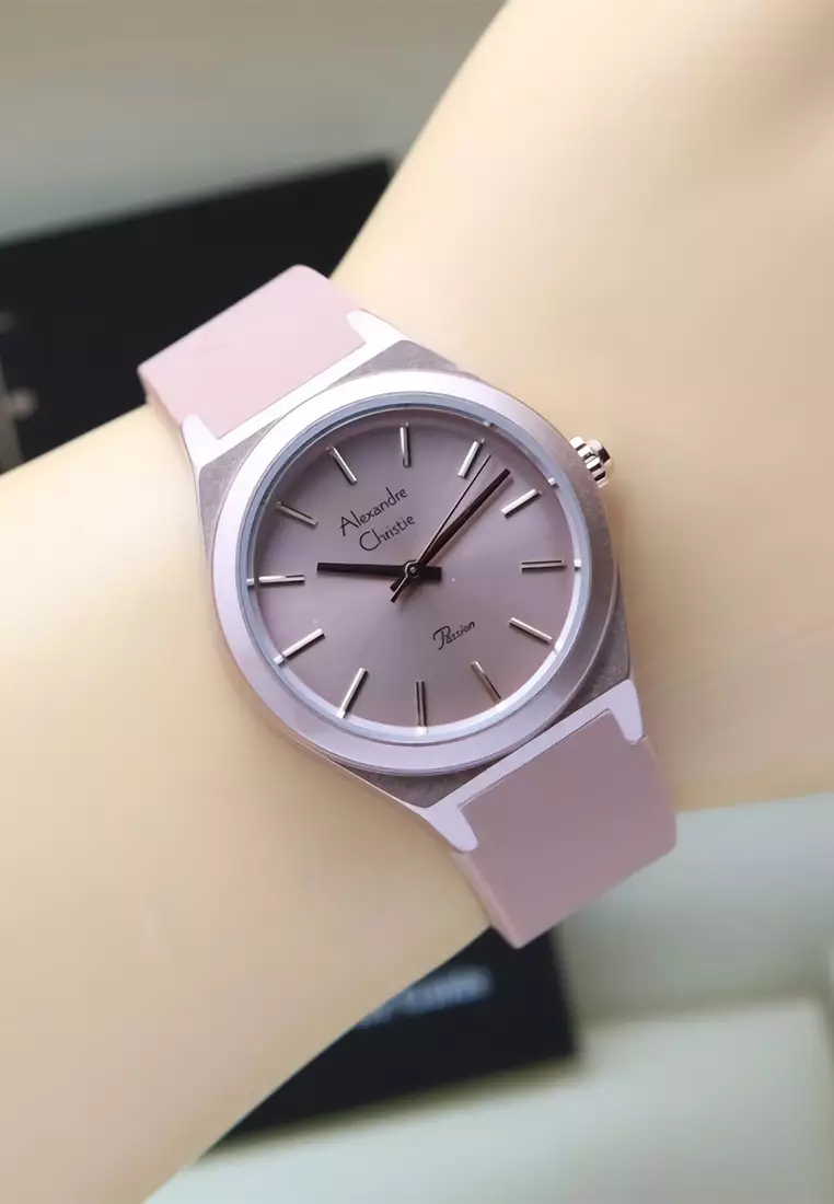 Alexandre Christie - Jam Tangan Analog Wanita - Rosegold - Peach Rubber Strap - 2A07 LHRRGLK