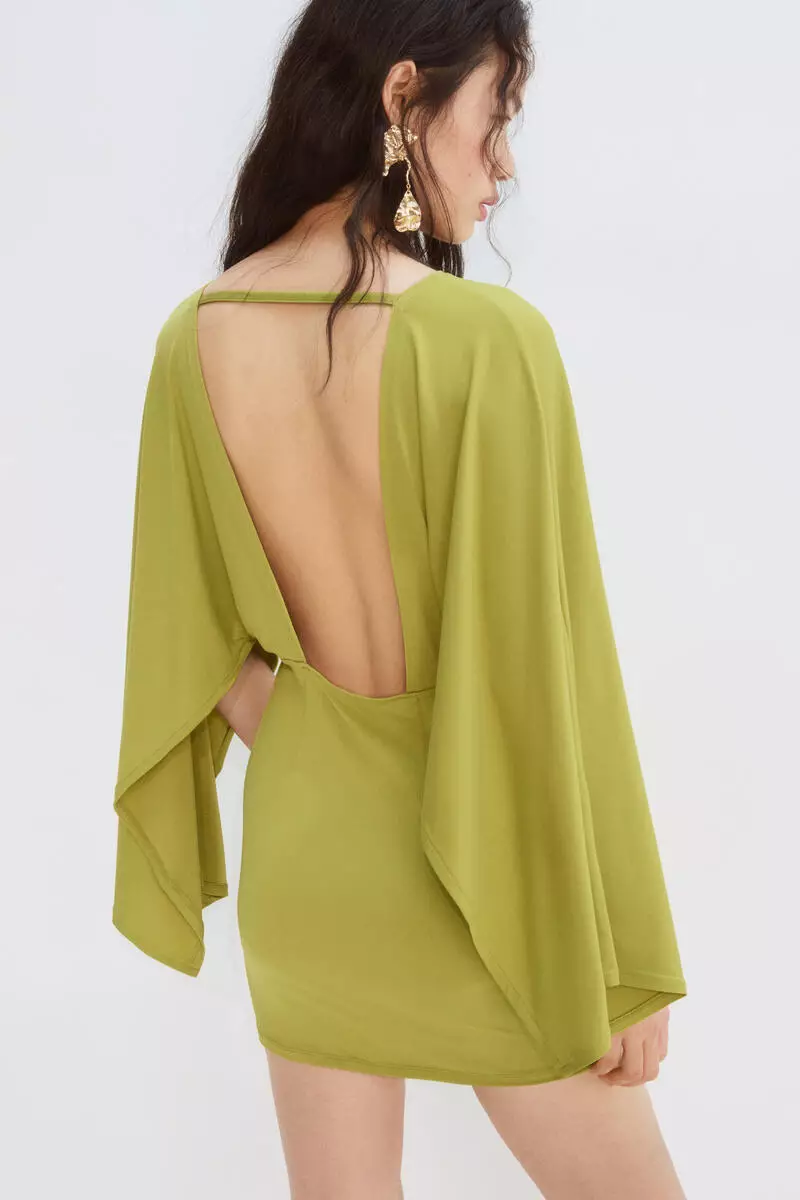 Cape-sleeved fine-knit dress