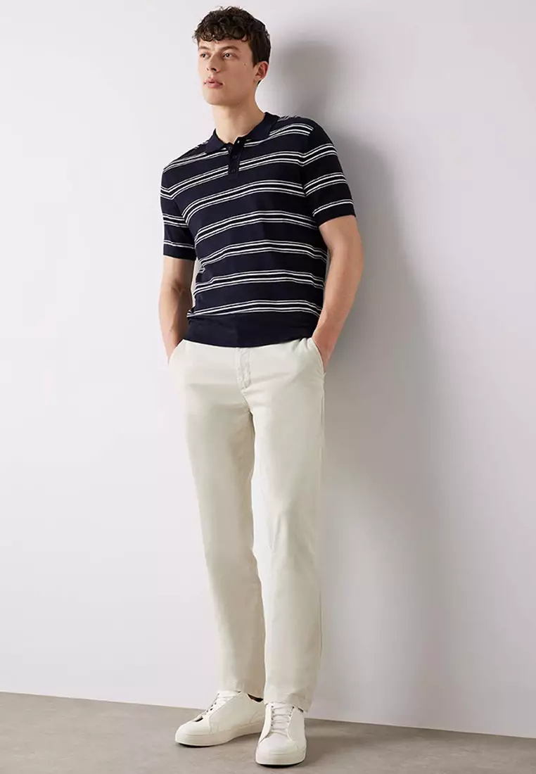 Striped Short Sleeve Soft Key Knitwear Polo Shirt