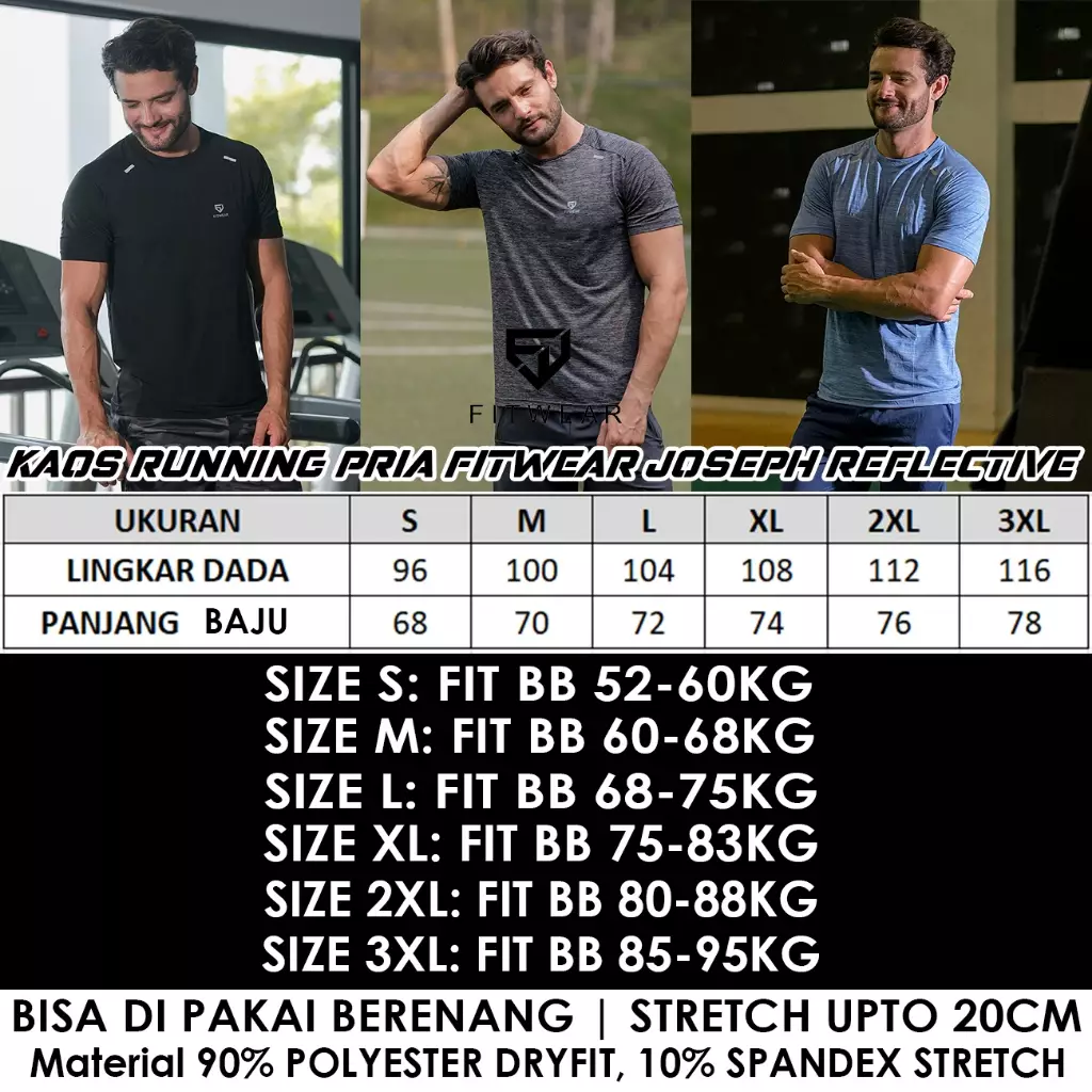 Fitwear - Kaos Olahraga Running Pria JOSEPH REFLECTIVE STRIPE - HEATHER GRAY