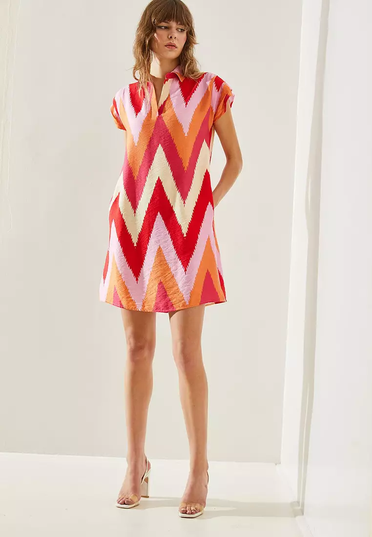 Women's Polo Collar Patterned Summer Dress Dress 60251127