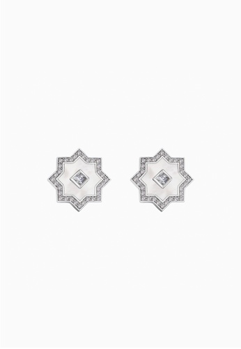 THIALH London gold THIALH London - Castle Earrings in 18K White Gold Plated 925 Sterling Silver with Cubic Zirconia CQE3504 72CD4ACB44AC9DGS_1