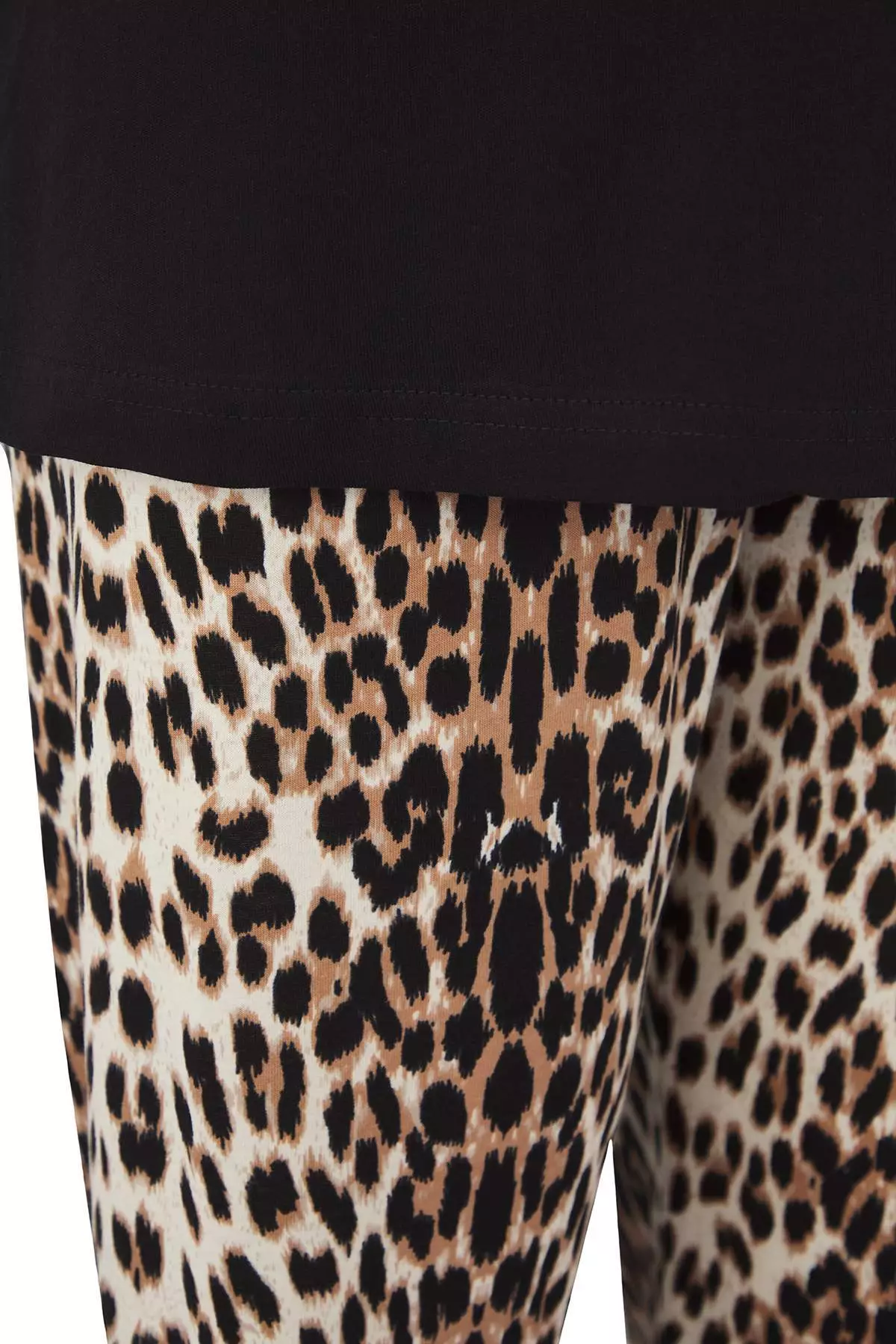 Black Leopard Patterned Capri Knitted Pajama Set Tbbss25Ai00002