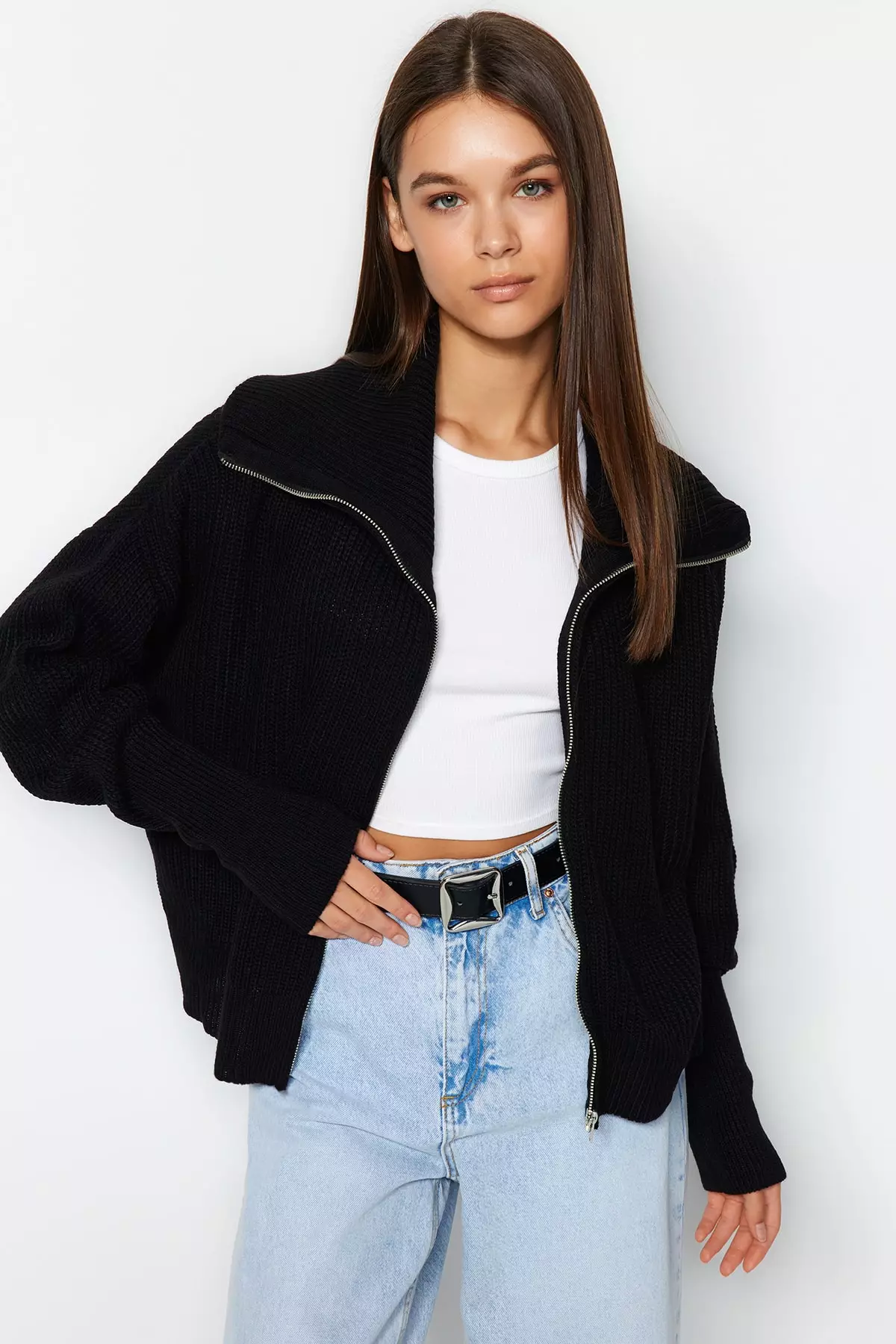 Zip Neck Knit Sweater