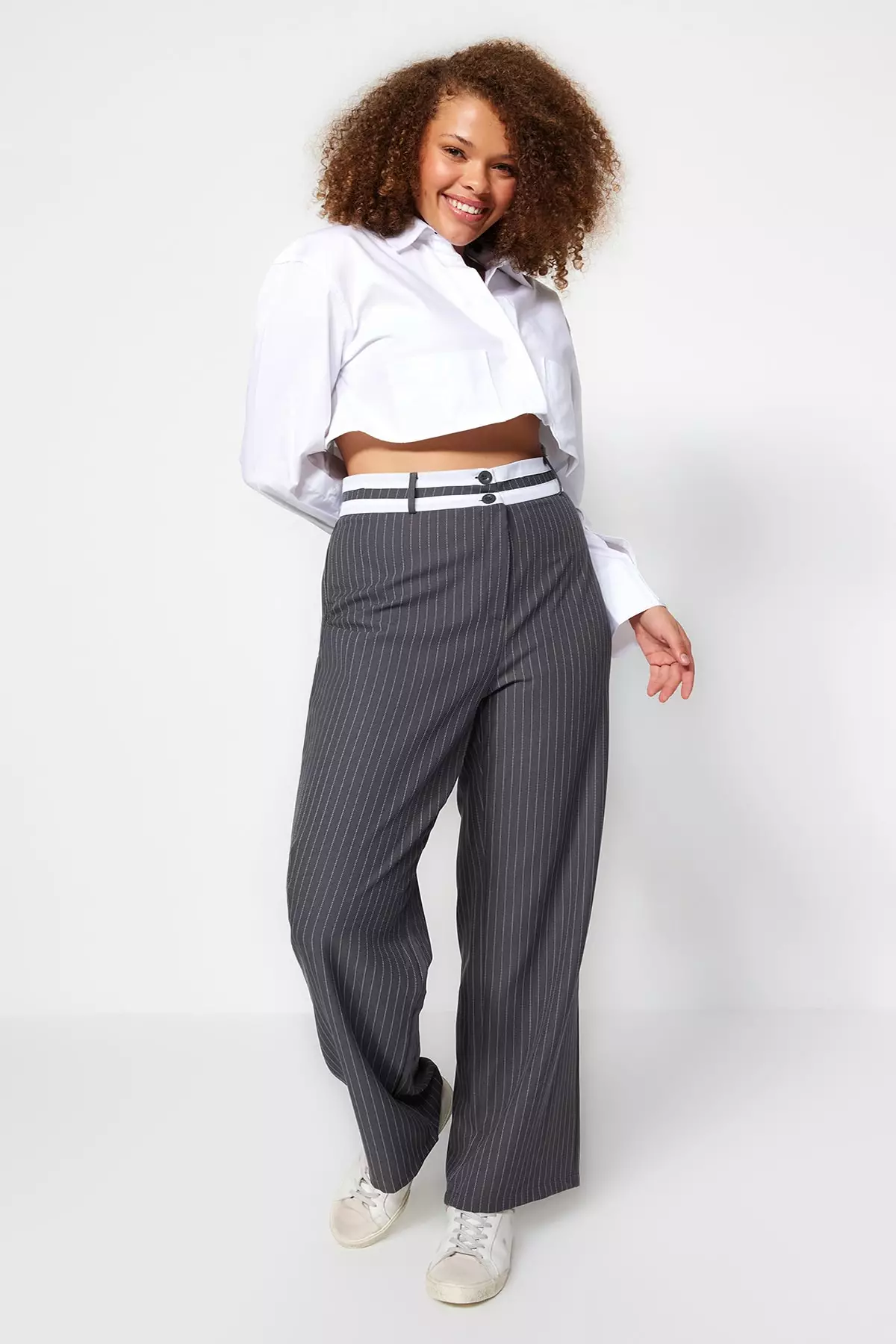 Buy Trendyol Plus Size Elastic Waist Woven Trousers in Black 2024 Online