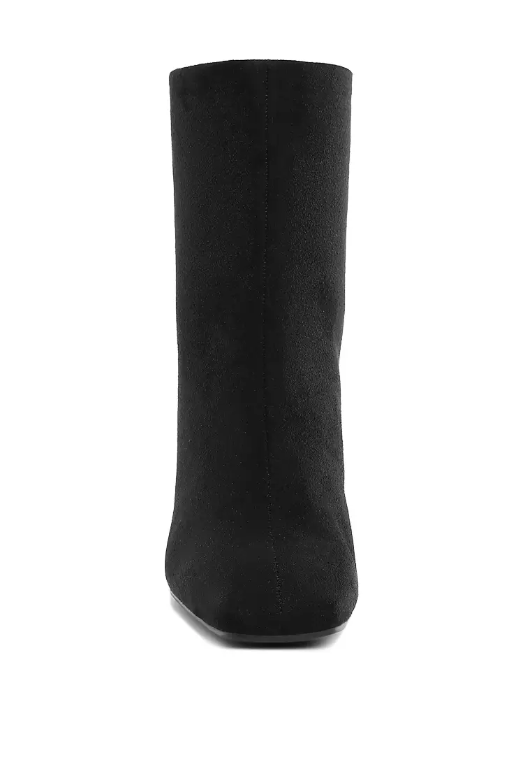 黑色方頭超細纖維踝靴