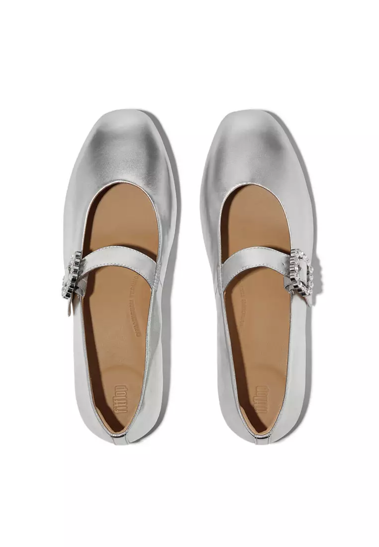 DELICATO Women's Crystal-Buckle Leather Mary Janes - Silver (E3J-011)