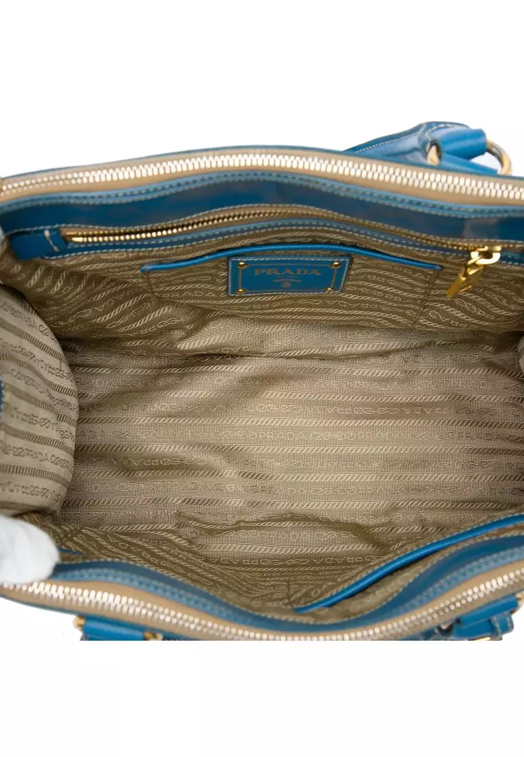 Pre-Loved Prada Saffiano Trimmed Canvas Canapa Logo Double Zip Satchel