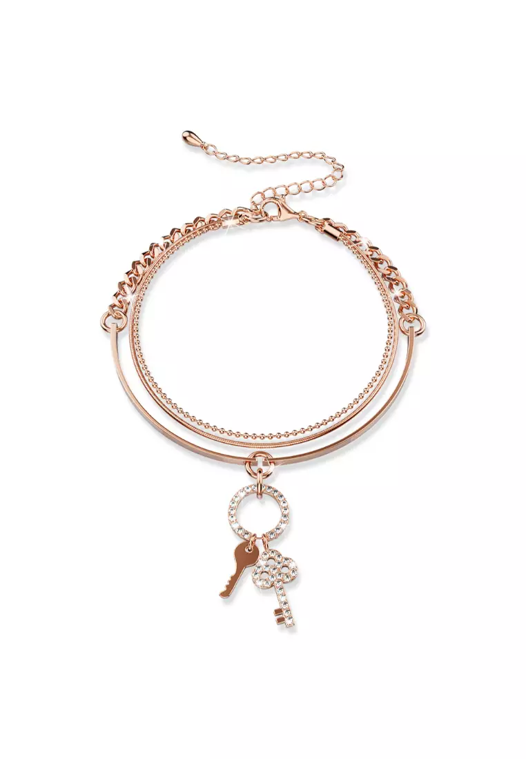 Pixie Key Rose Gold Layered Stainless Steel Bracelet