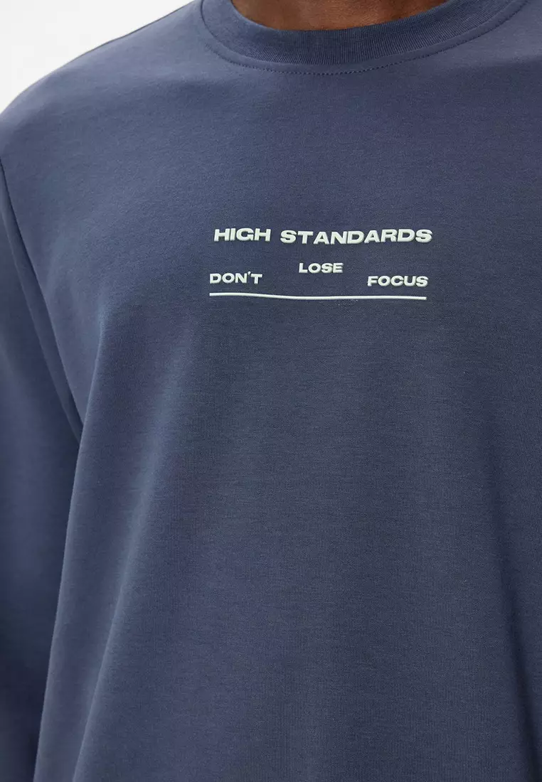 Buy KOTON Slogan Printed Sweatshirt Basic Crew Neck Long Sleeve
