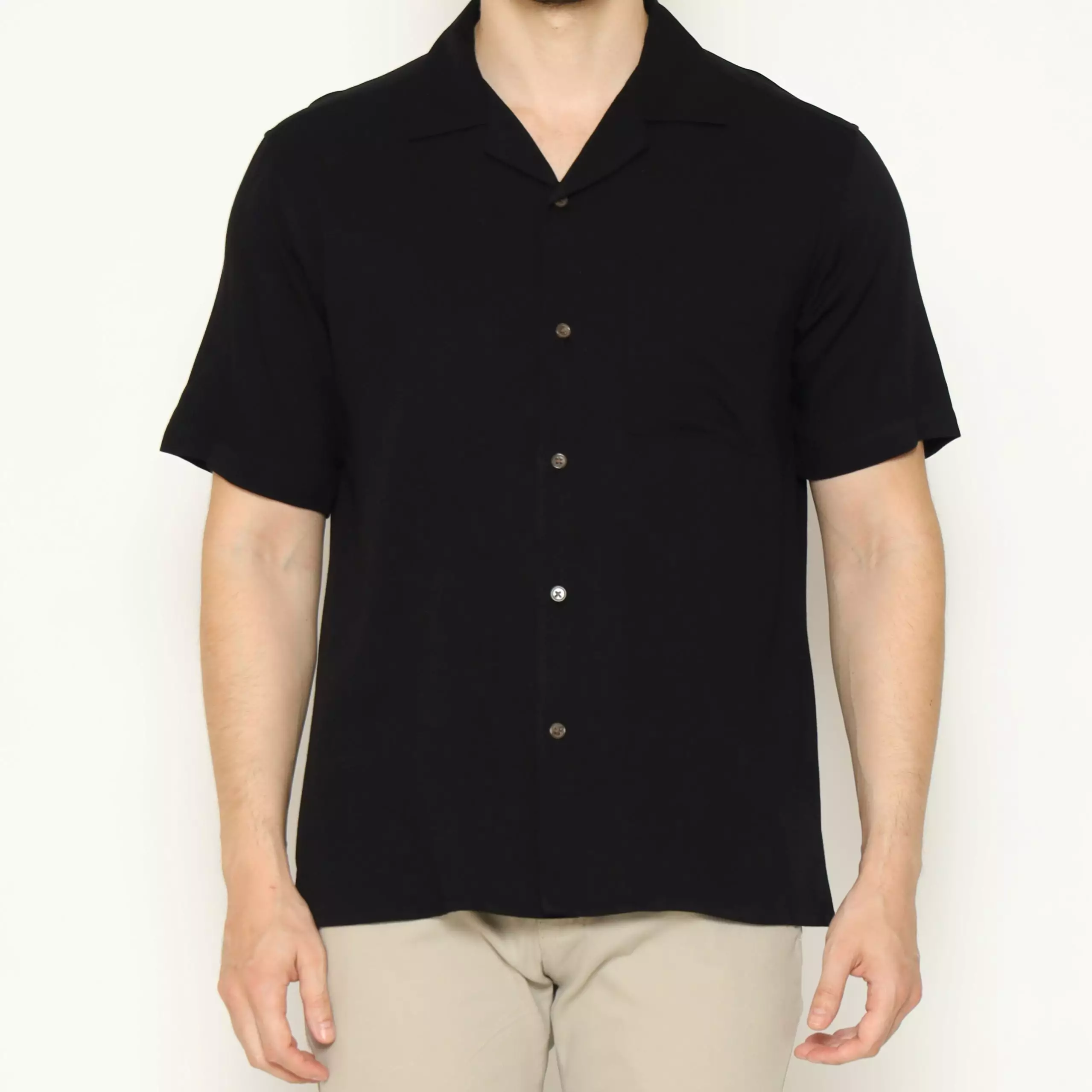 MAGINOT Kemeja Pria Basic Cuban Collar Rayon Pendek BLACK