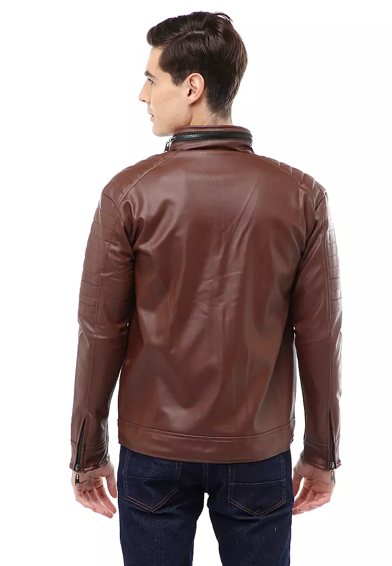 Halbert Outerwear Jaket Kulit Pria Waterproof & Windproof Material Leather ORIGINAL - Dark Brown