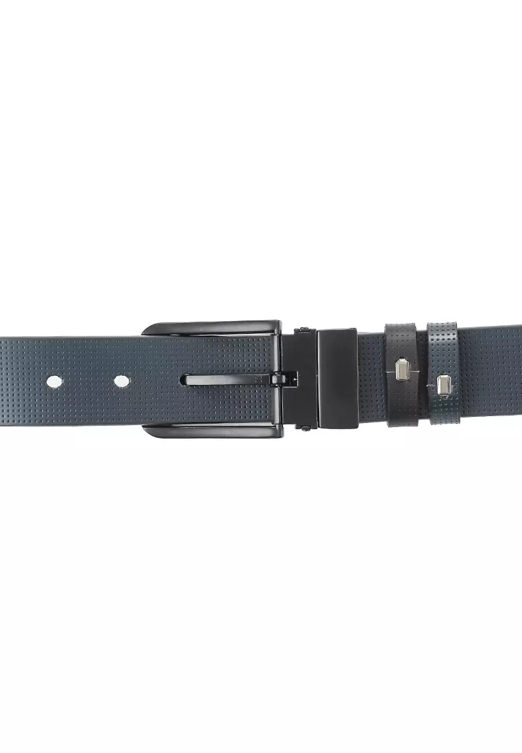 Black Modern Pin Buckle Reversible Top Grain Leather Belt