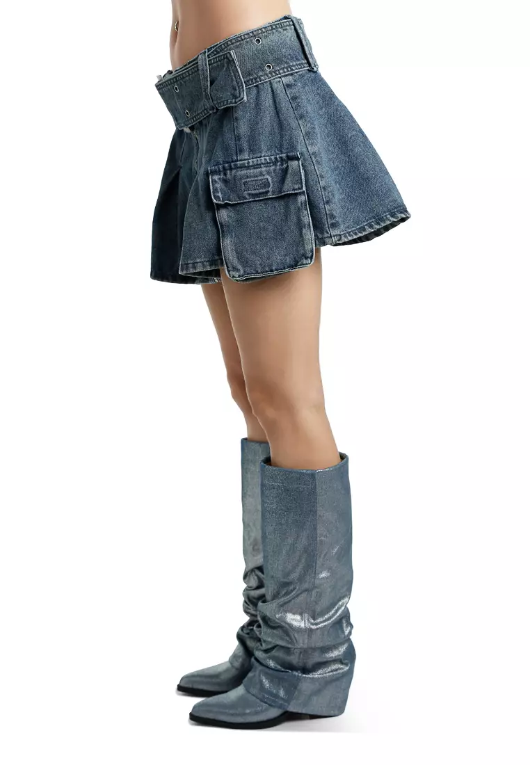 Blue Mini Pleated Cargo Skirt