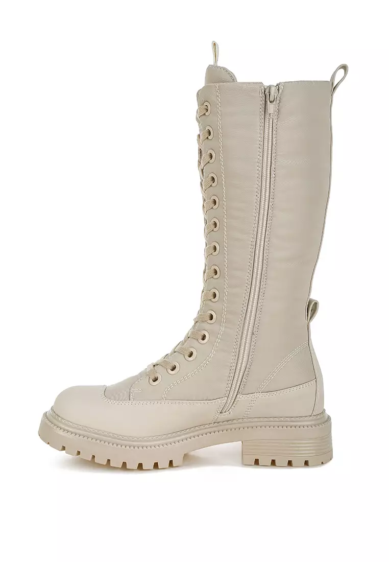 Anti-Skid Lace-Up Combat Boots in Beige