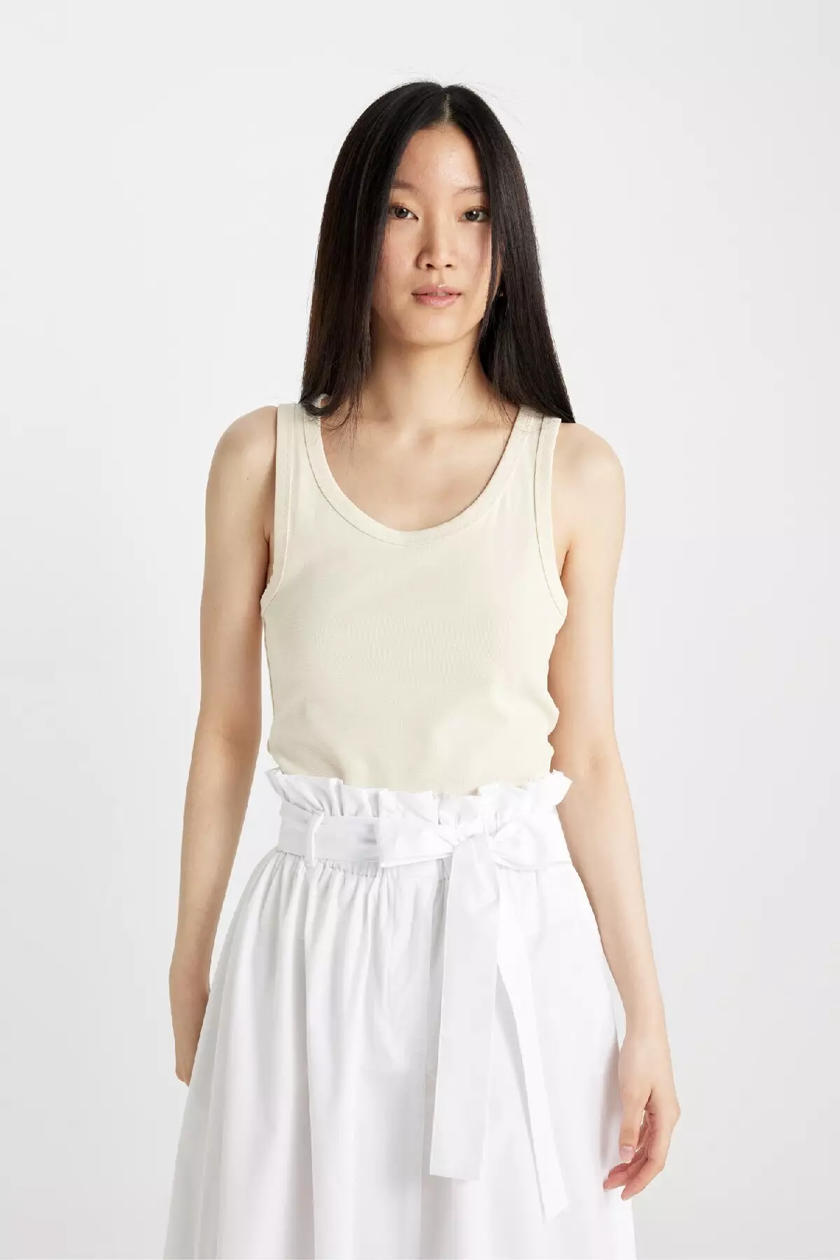 Slim Fit Slim Fit U Neck Basic Plain Ribbed Undershirt C9826Axns