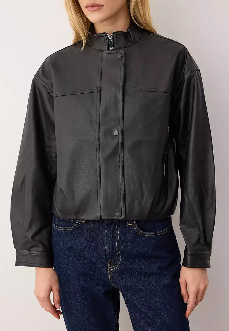 Buy Trendyol Oversized Faux Leather Jacket Online | ZALORA Malaysia