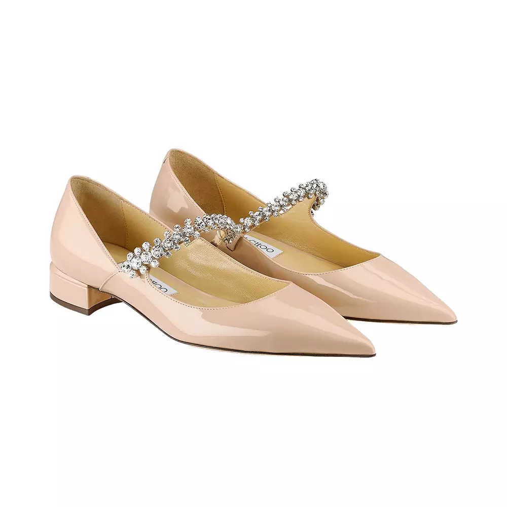 Bing 25 Crystal Strap Patent Leather Flat Pumps Macaron