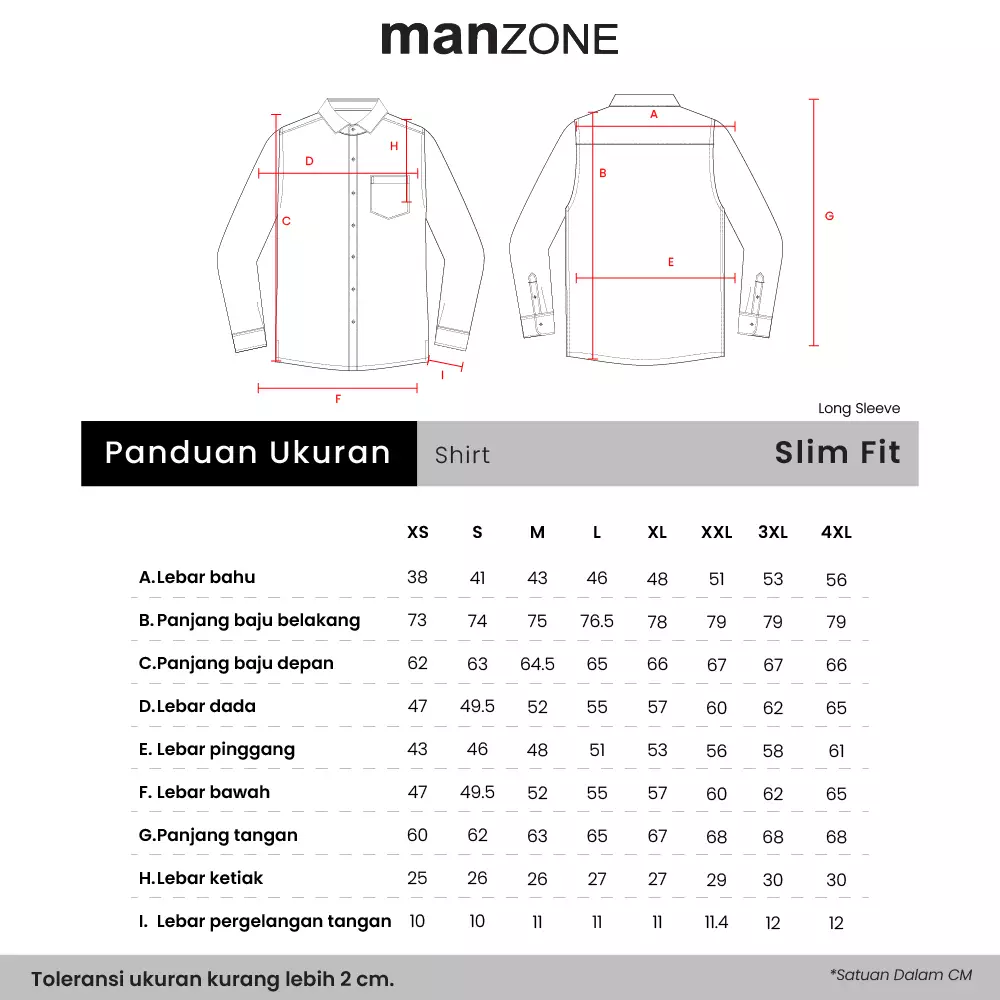 MANZONE - Kemeja Lengan Panjang Pria Austin Slim Fit - Maroon Warna Maroon
