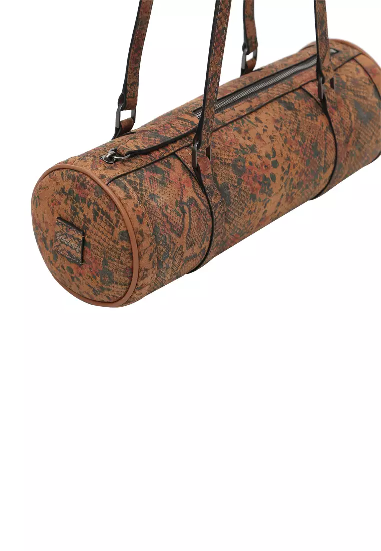 Barrel Baguette Bag - Snake Embossed Caramel