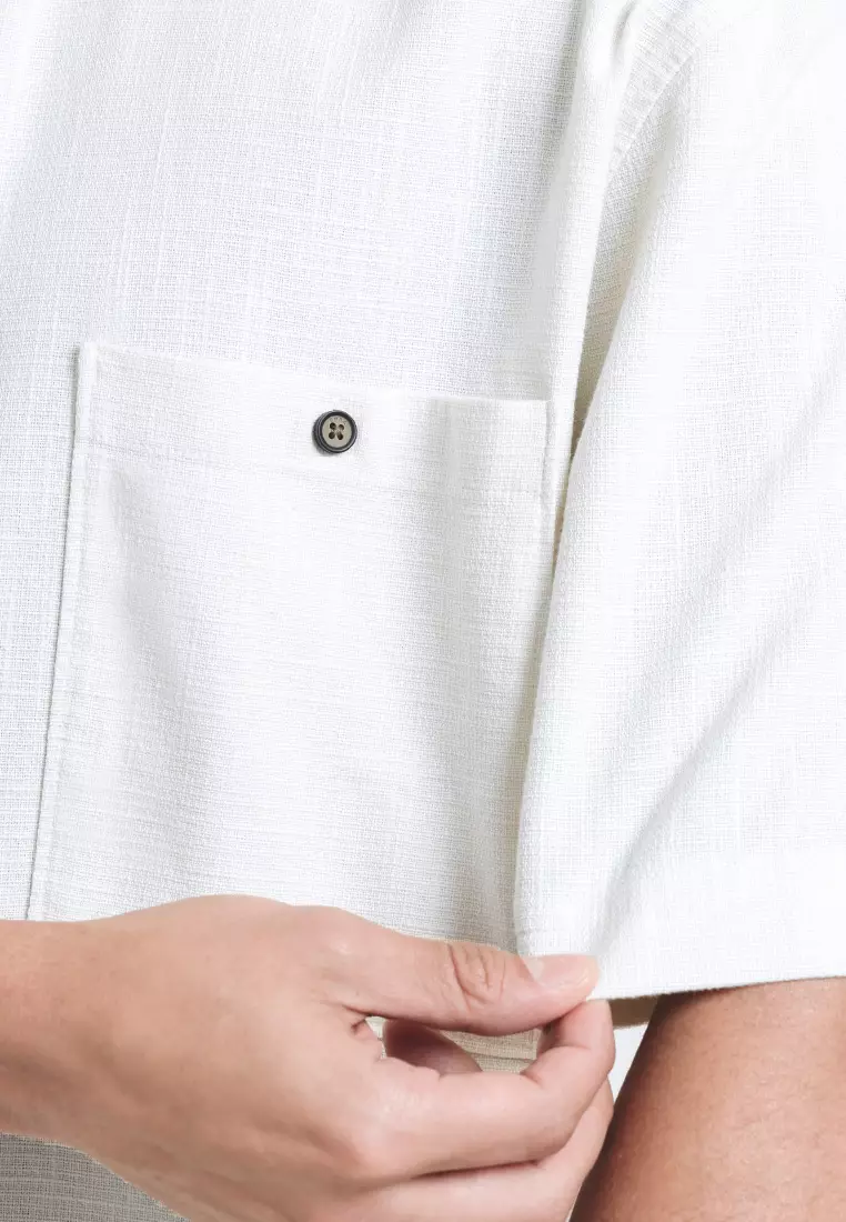 Emba Denim - Aram Two 037 Kemeja Koko Pria Lengan Pendek Cream