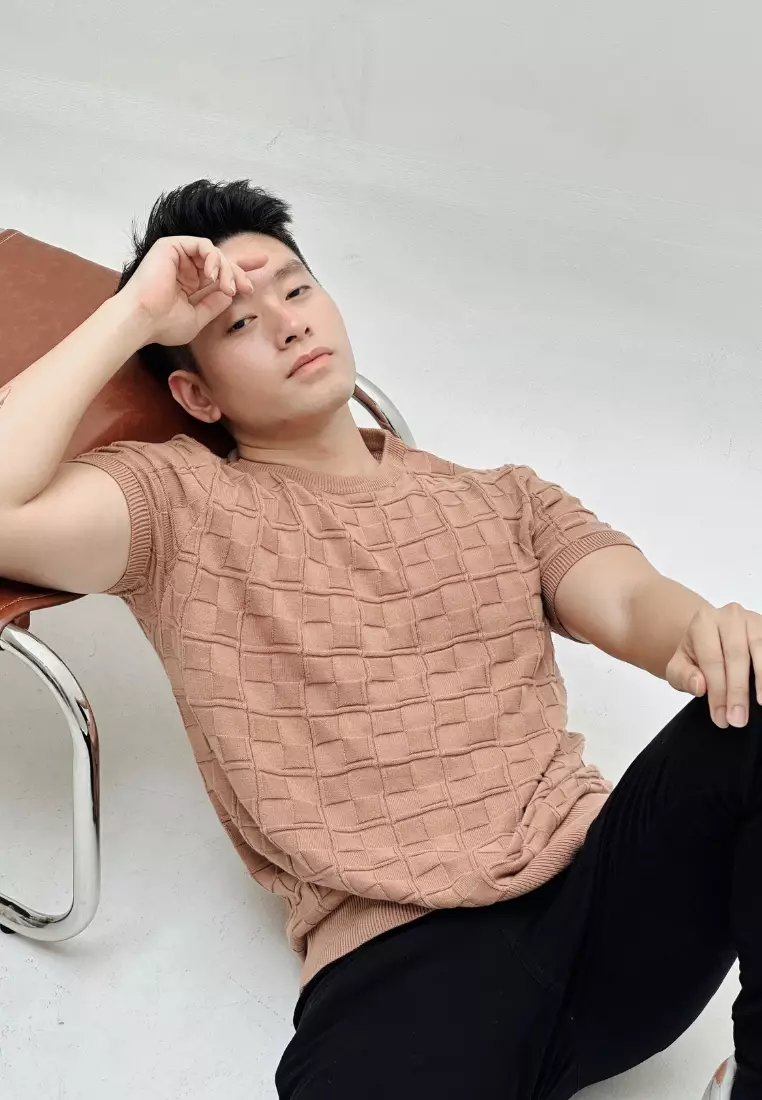 Kale Scott Brown / Kaos Rajut Premium Pria Lengan Pendek Motif