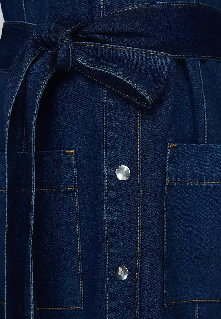Cotton Denim Midi Shirt Dress