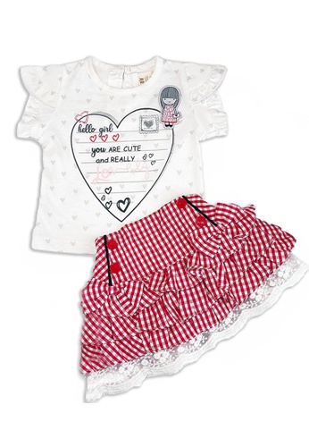 Toffyhouse white and red Toffyhouse Letter From The Heart Red & White Top & Skirt Set C964DKAA651134GS_1