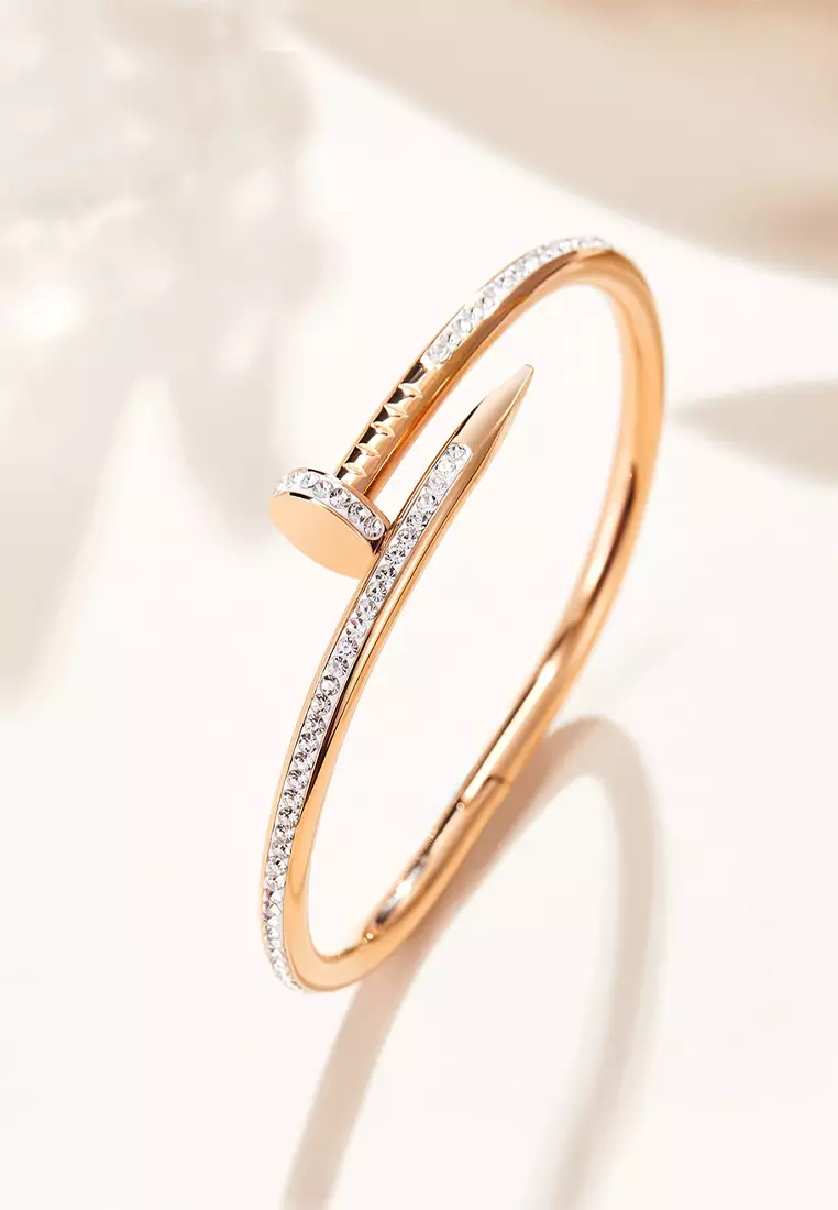 Roxanne Nail Cuff Zirconia Clasp Bangle (Rose Gold)