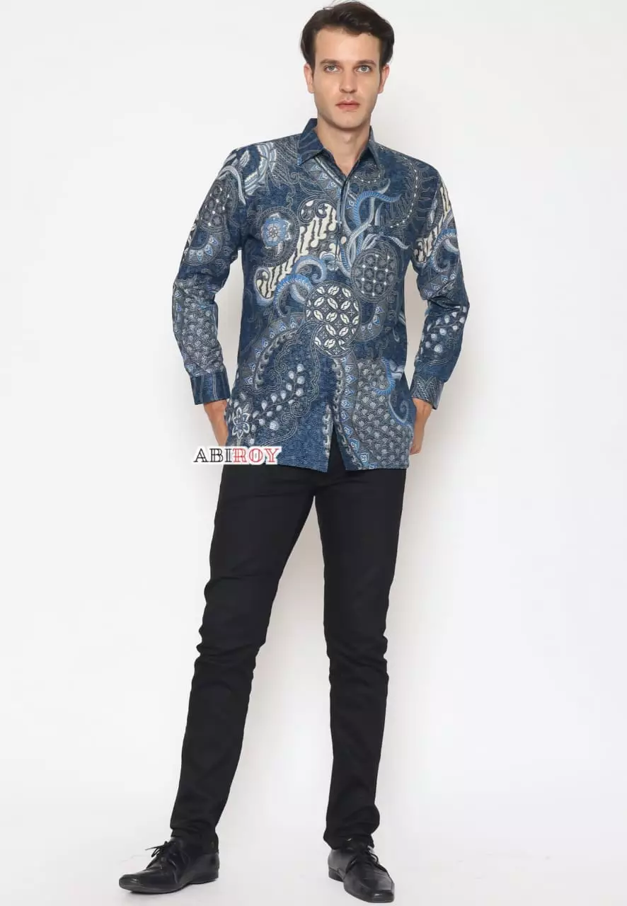 Kemeja Batik Pria Premium Slimfit Elegant Modern Lengan Panjang Kertajaya Navy