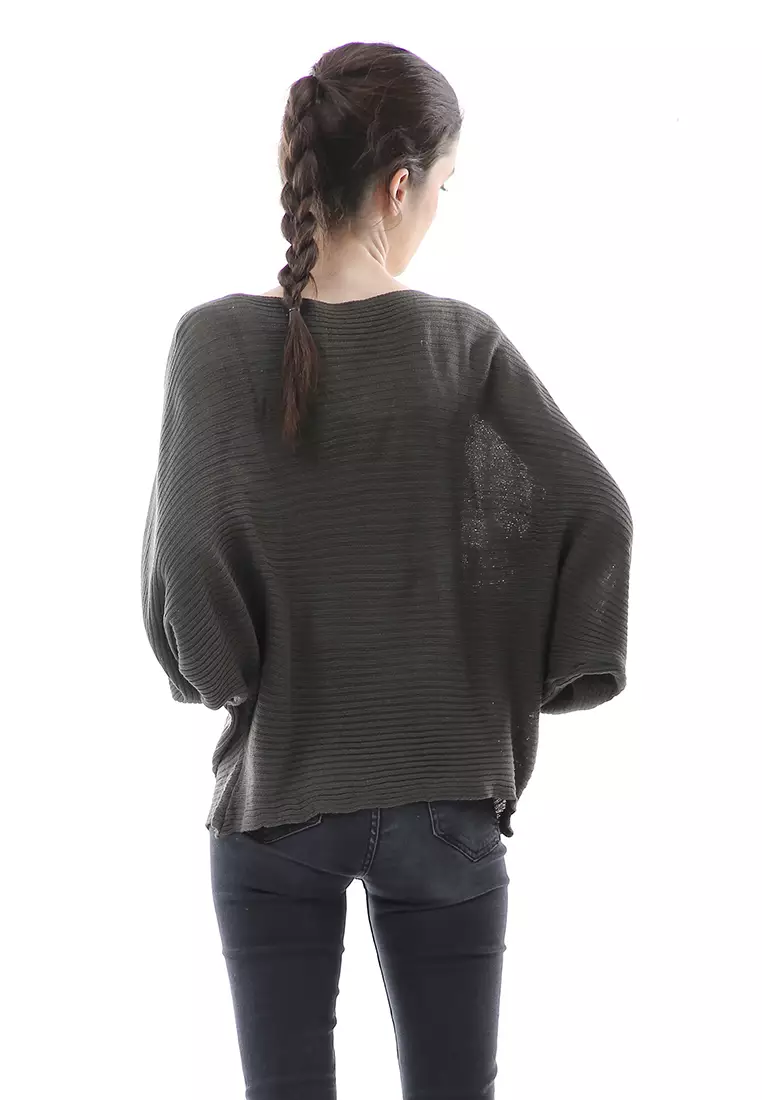 Eveline Sweater Rajut Batwing Atasan Wanita Motif Polos High Quality - Army
