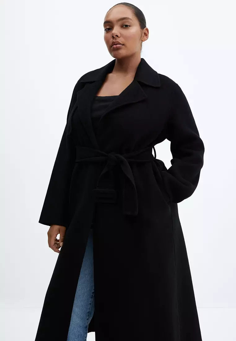 Mango black belted coat sales