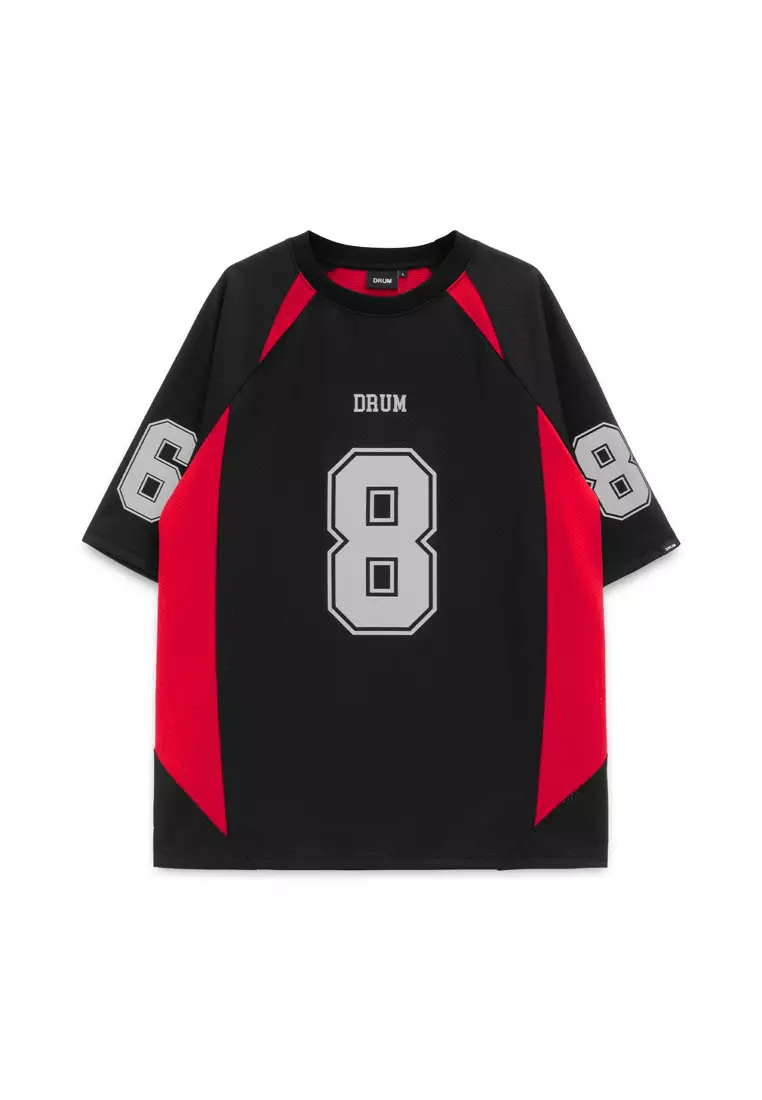 DRUM S. Lucky 8 Patch Reflective Raglan Oversized Tee- Black