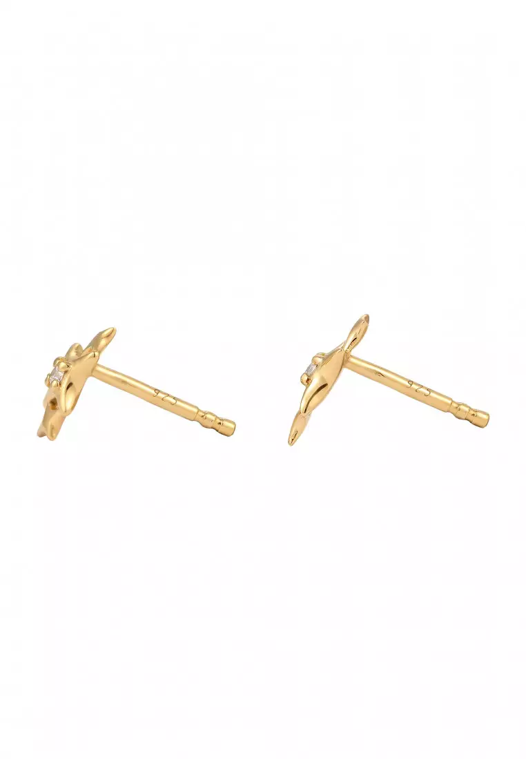 Anting Perhiasan Perak 925 Wanita Stud Star Zirconia Gold Plated