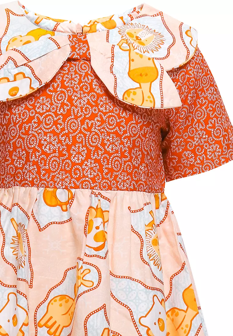 Baju Anak Perempuan Dress Kids Beril Frontband Cotton Peach Lengan Panjang
