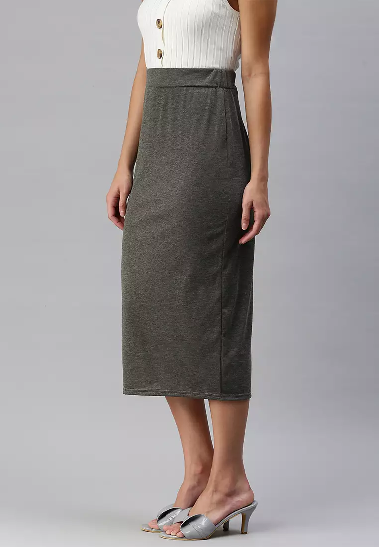 灰色針織長筒裙